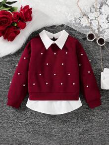 SHEIN Elladie kids Young Girl New 2-In-1 Sweatshirt With Shirt Collar, Loose Fit