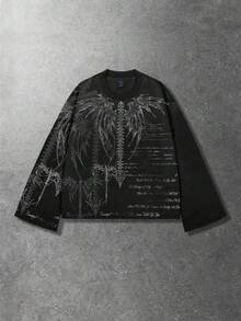 ROMWE MEN Goth 男士朋克街头风长袖T恤，适合春秋季穿着 - 黑色 - 查看 5