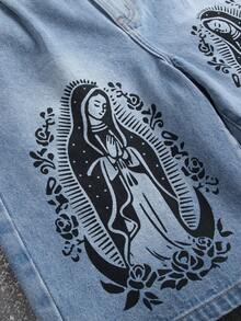 Manfinity EMRG Men's Pocket Button Graphic Casual Versatile Commute Denim Shorts - Light Wash - View 3