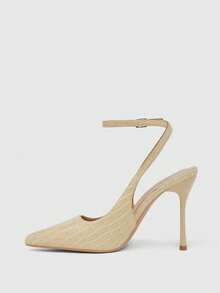 CUCCOO SZL Pointed Toe Stiletto High Heel Black Glossy Fabric Fashion Versatile Sexy Party Ankle Strap Women's High Heel Pumps, Women's Backless Pumps For Christmas Valentine's Day - 7639 Stone pattern apricot 12 - View 9