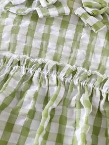 SHEIN 新生女宝宝绿白格子蝴蝶结吊带背心搭配短裤两件套，夏季新款可爱清新风格，适合户外摄影和度假 - 綠色 - 查看 5