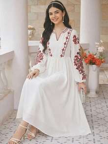 SHEIN Vestido casual de manga larga de color bliso sólido para adolescentes, vestido de primavera/otoño para niñas, uso diario