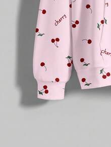 ROMWE Kawaii Cherry Cute Funny Slogan All-Over Print Loose Fit Sweatshirt For Women