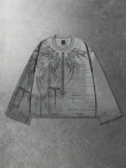 Goth Men's Punk Street Style Long Sleeve T-Shirt, Suitable For Spring And Autumn