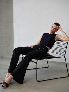 MOTF PREMIUM WOMEN'S WAIST TIE DETAIL SLIMMING FLARE LEG PANTS, SPRING/SUMMER - Black - View 1