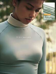 In My Nature Women's Letter Print Fitted Long Sleeve Outdoor T-Shirt - Green - View 1