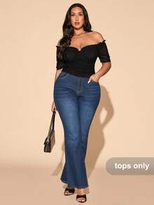 SHEIN BAE Plus Size Women's Black Ruched Short Sleeve Top,Graduation - Black - View 3