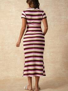 Boho Mama 孕妇休闲条纹修身连衣裙 - 彩色 - 查看 3