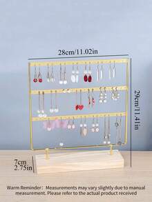 1pc Detachable Iron Earring Storage Rack, Wooden Base Jewelry Display Rack For Home, Gift For Valentine's Day Valentine DAY, Valentines Wedding, Birthday,Room Decor,Home Decor,Bedroom Decor,Wedding Decor,House Decor,Home Decor Items,Room Decoration Stuff,Room Decor Bedroom,Easter,Storage,Organization And Storage,Bathroom Decor,Bathroom Organizer,Jewelry Organiser,Jelwlry Box,Back-To-School Season - Gold - View 6