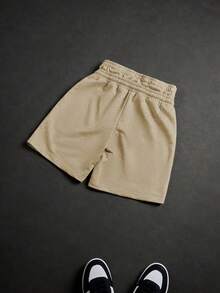 PAVTROS Men's Casual Drawstring Waist Double Waistband Printed Shorts - Khaki - View 7