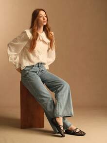 Rosivie 新款透气网眼休闲软底魔术贴交叉套脚平底百搭舒适方头乐福鞋 - 黑色 - 查看 2