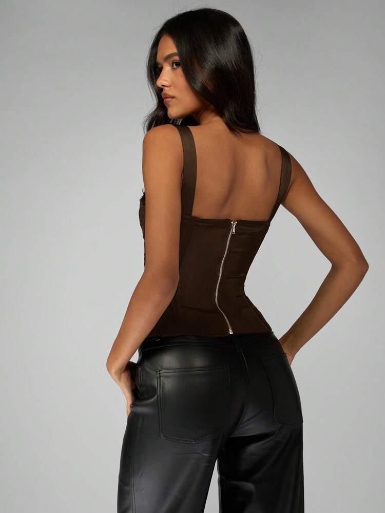 MISSGUIDED Corset Top With Lace Trim Detail Sweetheart Neckline Sleeveless Bustier Vintage Inspired Fall Winter Fashion