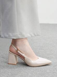 CUCCOO BIZCHIC Zapatos de tacón medio grueso burdeos de moda para mujer, diseño minimalista clásico, adecuados para ir al trabajo, citas, fiestas, vacaciones y bodas para Navidad - Beis - Ver 5