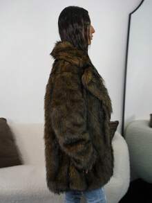 SAYEHFBABY Lapel Neck Long Sleeve Open Front Fuzzy Coat For Winter - Coffee Brown - View 5