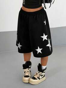 SHEIN HypeZone Women's Star Print Loose Shorts - Black - View 6