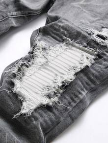 Manfinity Homme Plus Size Men's Distressed Denim Jeans - Grey - View 5