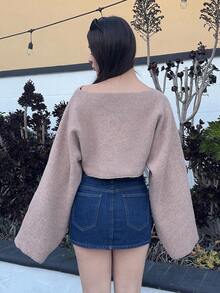 Andrea Bello 2025新款时尚宽松休闲简约连体设计针织罩衫 - 駝色 - 查看 2