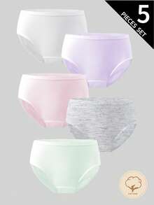 Young Girls Panties-5 Packs Soft Comfort Everyday Briefs Pastel Colors White Pink Lavender Mint Heather Gray Elastic Waistband Easy Care All Season Holiday 2026 Essential Gift Lightweight Seamless Tagless Gentle Fit Machine Washable Stretch - Pink - View 3