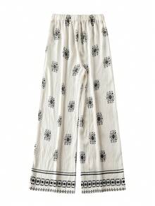 Franclia 女士复古印花白色长裤，适合度假和旅行 - 白色 - 查看 2