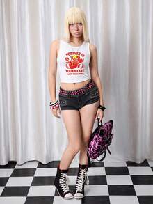 Y2Kool Maria Clara Maia 女士天使字母爱心丘比特吊带背心圆领衫，Y2K街头风性感款，适合春季、夏季、秋季、情人节穿着 - 白色 - 查看 5