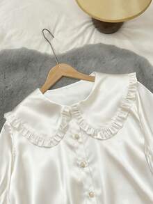 Lyxana 新款女士白色可爱彼得潘领衬衫，适合搭配连衣裙叠穿，也适合返校、情人节、通勤和日常穿着，是年轻女士的百搭之选，尤其适合秋冬季节。 - 白色 - 查看 5