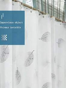 1pcMinimalist Leaf Print Shower Curtain, Black White Design For Modern Bathroom Division & Privacy - Multicolor - View 5