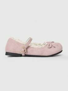 ROMWE Kawaii Giày lười da màu nâu, kiểu Mary Jane, có nơ, dành cho nữ, thích hợp làm quà Giáng sinh. - Mặt nhung màu hồng - Xem 2