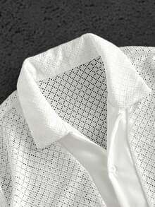 GENTILAND Men's Casual Mesh Placket Short Sleeve Shirt And Pants Set, Summer - White - View 3