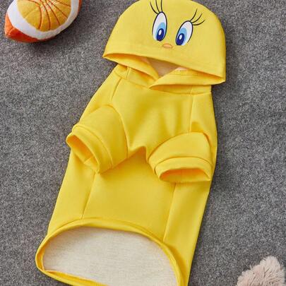 LOONEY TUNES X SHEIN 1 件可爱卡通崔弟鸟印花宠物连帽衫，猫/狗衣服，尺码 XXS-XXXXL，特小号，特大号，角色扮演