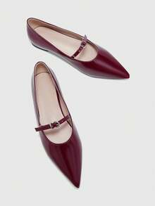 CUCCOO BIZCHIC Damen Burgunderrote Lackleder Spitzschuh Schuhe mit Metallschnalle, vielseitig für Pendeln und täglichen Gebrauch - Bordeaux - Übersicht 7