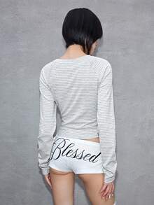 ROMWE Avant 串珠解构修身极简主义女式上衣 - 淺灰色 - 查看 7