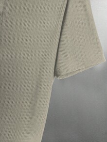Manfinity Homme Men's Solid Color Textured Fabric Short Sleeve Polo Shirt,Khaki Summer Casual Vacation Everyday Wear Office Commute Buttoned Golf Shirt - Grey - View 4