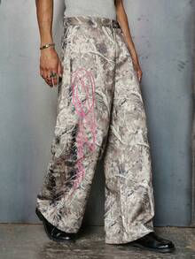 PAVTROS Men Fashionable Y2K Street Style Jungle All-Over Print Pants, Loose Printing Camouflage ,Must-Have Item, Fall - Brown - View 4