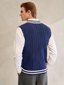 Manfinity CityGents 男士V领条纹麻花针织休闲毛衣背心