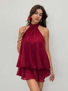 SHEIN Tall White Lace Round Neck Sleeveless Women Dress With 3D Feeling For Spring And Summer,Wedding Guest Dress Women - Red - View 6