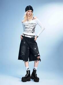 Sugerpunk Botas de tobillo elásticas con cremallera gruesa en la parte posterior, de estilo punk y a la moda - Negro - Ver 2