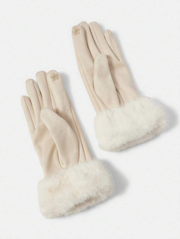 MOTF PREMIUM LUVAS DE COURO DE CINCO DEDOS GROSSAS E QUENTES NA COR CÁQUI, OUTONO/INVERNO - Bege - Visão 4