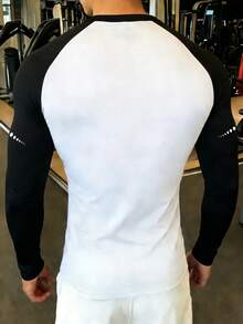 GymBeat 男士插肩袖圆领休闲修身运动T恤 男士压缩上衣 压缩衬衫 压缩长袖紧身健身衫 健身长袖上衣 男士压缩衬衫 - 白色 - 查看 2