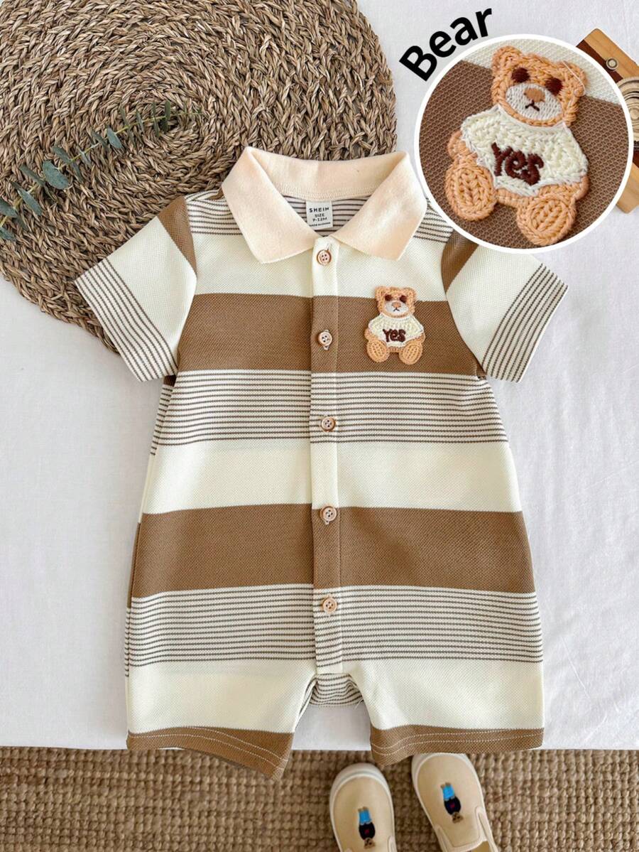LMoss Kids 男婴针织条纹翻领休闲连体衣 - 彩色 - 查看 1