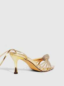 CUCCOO SZL Giày sandal cao gót thời trang và quyến rũ dành cho nữ với thiết kế quai đính đá lấp lánh, thích hợp cho các buổi tiệc và liên hoan. - Vàng - Xem 9