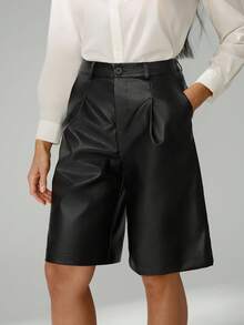 SHEIN Tall Fashionable Versatile Solid Color Loose Shorts - Black - View 10