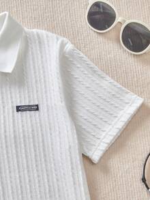 Boys' Casual Textured Polo Shirt, Collared, Minimalist Design, Summer New Arrival - White - View 5