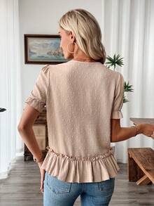 EMERY ROSE Áo kiểu nữ tay ngắn đơn giản, áo tay ngắn mùa thu cho nữ - màu nâu - Xem 2