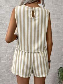 SHEIN LUNE Women's Woven Striped Casual Summer Two Pieces Set - Apricot - View 2