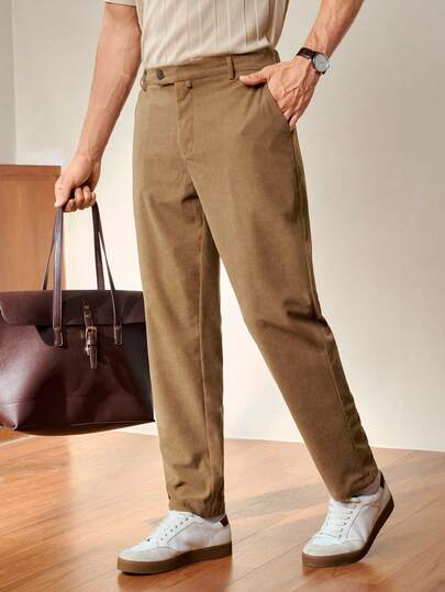 RONVEXI Herren Einfarbige Gerade Geschnittene Lässig/Business Anzughose mit Tasche