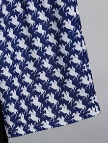 SHEIN 2pcs Boys' Casual Stylish Retro Floral Shirt & Shorts Set, Suitable For Spring Summer Everyday Outings, School, Campus, College - Blue and White - View 6