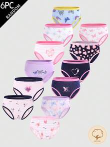 Tween Girls Brief Panties - Surprise Mystery Box 6 Out Of 12 Selection Combination - Spring Summer Sweet Cute Butterfly Heart Pattern Elements Purple Pink Color System Pure Cotton Base Layer Panties - Tween Girls Panties 6-Pack Combination Girls Panties Set - Multicolor - View 6
