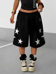 SHEIN HypeZone Women's Star Print Loose Shorts - Black - View 4