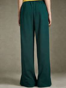 Elnivra Glissea 新款复古美式风格弹力腰阔腿裤，高腰宽松百搭爱心针织缎带学院风嘻哈直筒裤 - 墨綠色 - 查看 2