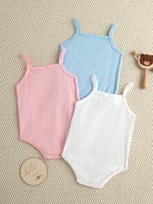 Souflis Souflis 3件套新生女宝宝休闲日常套装，柔软针织面料蝴蝶结图案吊带连体衣套装，春夏款 - 彩色 - 查看 2